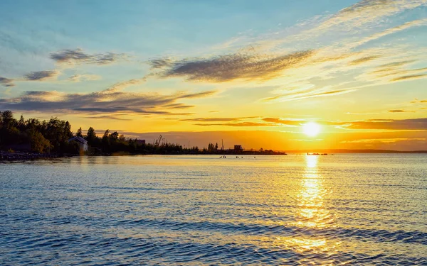 Romantic sunset on Onega Lake and the Nature of Karelia, Kizhi, Russia