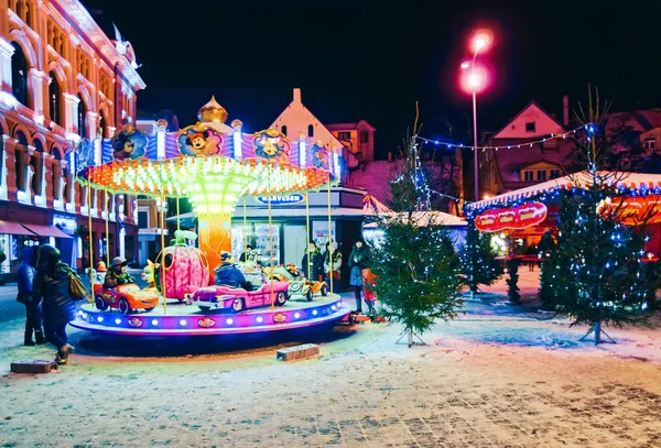 Riga Latvia December 2014 Little Kids Riding Merry Christmas Market — Stock Photo, Image