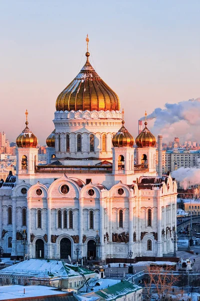 Légifotó Moszkvai Város Egyház Krisztus Megváltó Oroszországban Esti Télen — Stock Fotó