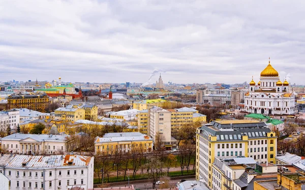 Légi Felvétel Moscow City Egyház Krisztus Megváltó Oroszországban Őszi Este — Stock Fotó