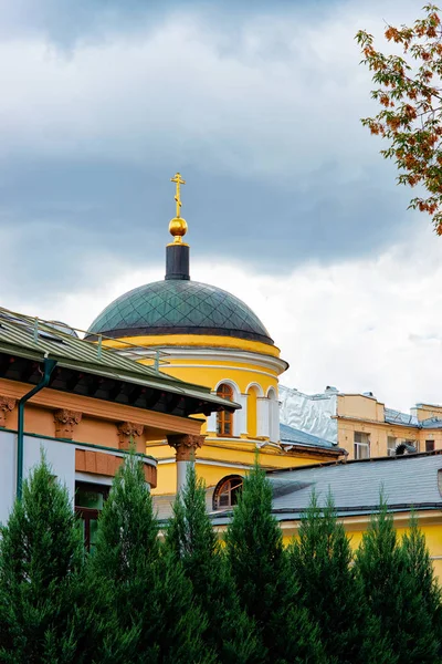 Building church orthodox architecture at Arbat Street in Moscow, Russia