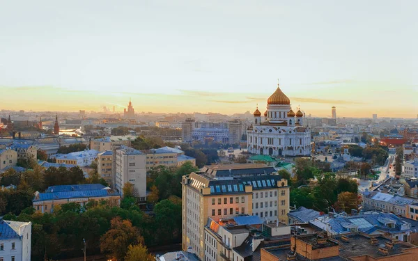 Légi Felvétel Moscow City Egyház Krisztus Megváltó Oroszország Őszi Reggel — Stock Fotó