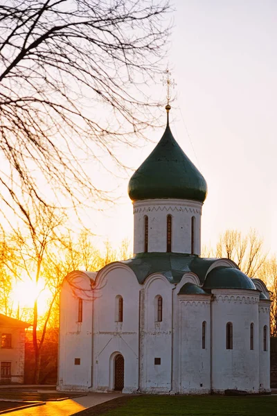 Pôr Sol Catedral Spaso Preobrazhensky Pereslavl Cidade Zalessky Yaroslavl Oblast — Fotografia de Stock