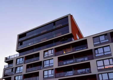 Daire bina mimari konsept düz. Konut ev ve ev.