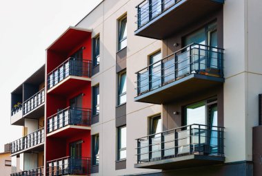 Çağdaş Daire bina mimari konsept düz. Konut ev ve ev.