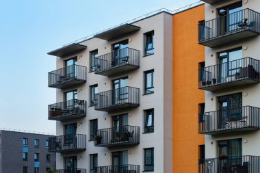 Cephe daire bina mimari konsept düz. Konut ev ve ev.