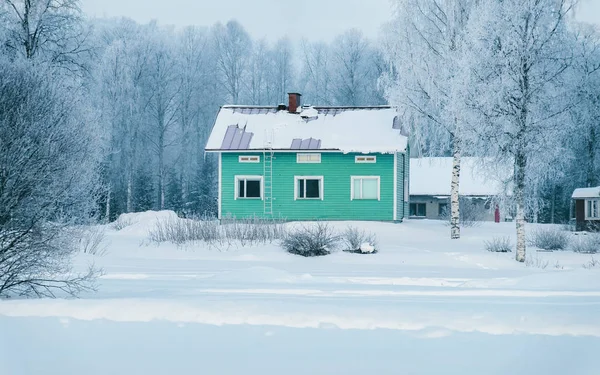 Lapland Finland Cottage House Karlı Kışın Noel — Stok fotoğraf