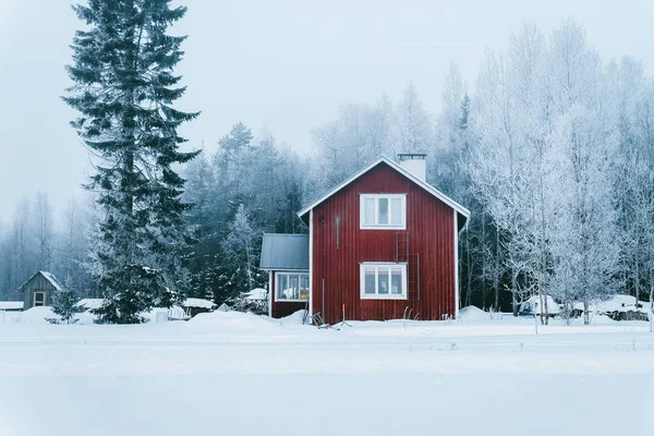 Casa Campo Invierno Nevado Finlandia Laponia Navidad — Foto de Stock