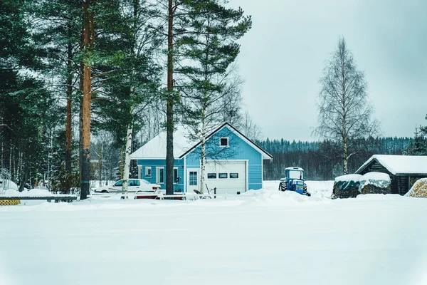 Cottage House Inverno Nevoso Finlandia Lapponia Natale — Foto Stock