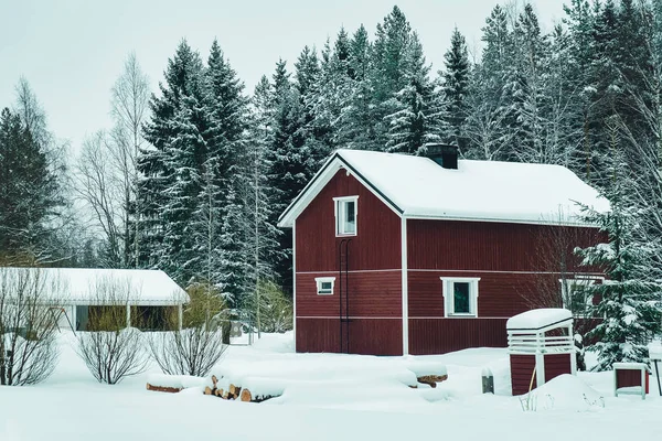 Casa Campo Inverno Nevado Finlândia Lapônia Natal — Fotografia de Stock
