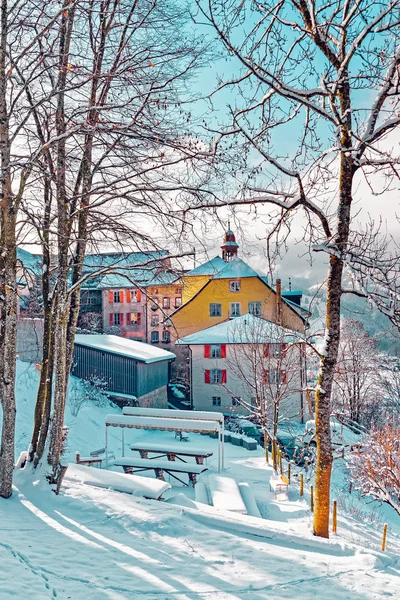 Kışın Gruyeres Kasaba Köyü Sviçre — Stok fotoğraf