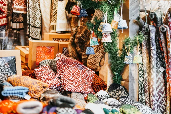 Standokon Karácsonyi Vásár Riga Lettország Téli Kötött Ajándéktárgyak — Stock Fotó