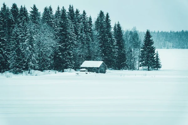 Casa Velha Inverno Nevado Finlândia Lapônia Natal — Fotografia de Stock