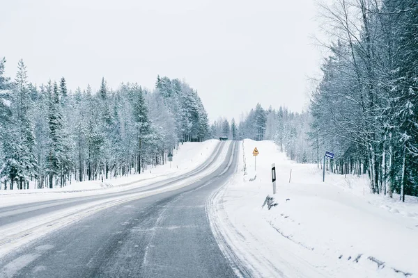 Road Snowy Winter Lapland Rovaniemi Finland — Stock Photo, Image