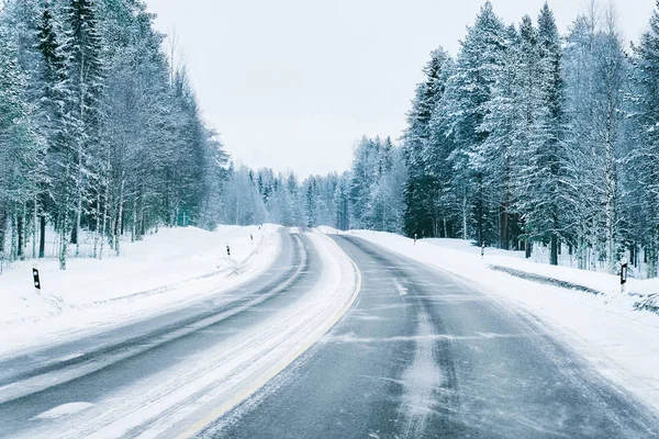 Weg Besneeuwde Winter Lapland Rovaniemi Finland — Stockfoto