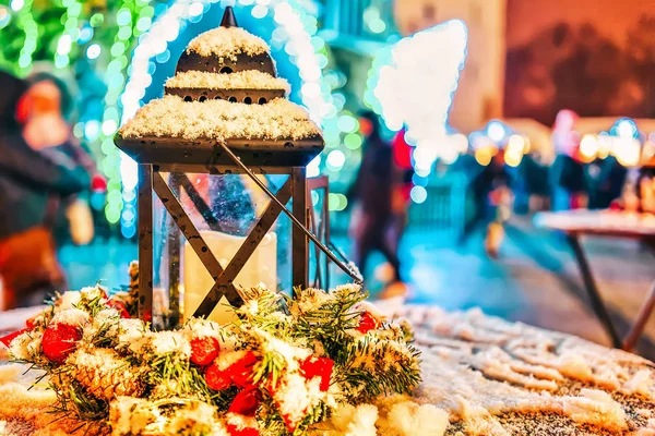 Farol Calle Mercado Navideño Vilna Lituania —  Fotos de Stock