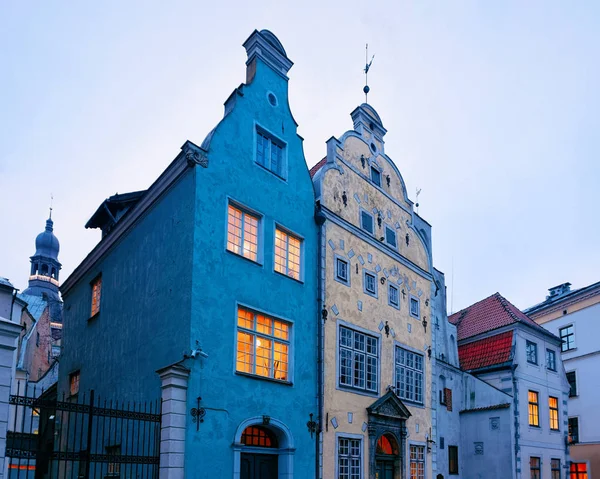 Three Brothers Complex Buildings City Center Riga Latvia Illuminated Light — Stock Photo, Image