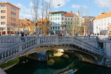 Ljubljanica Nehri Ljubljana eski şehir sokak üzerinde Üçlü Köprü
