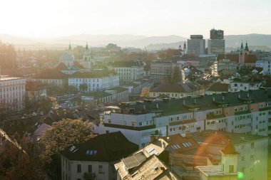 Ljubljana gün batımı şehir merkezine panoramik görünümü
