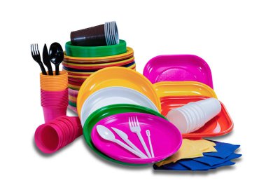 Tabak ve çatal bıçak piknik ile plastik tek kullanımlık sofra takımı ile ayarlayın