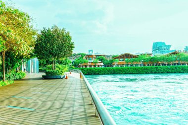 Sentosa Boardwalk Turistler Singapur Sentosa Adası yol açar