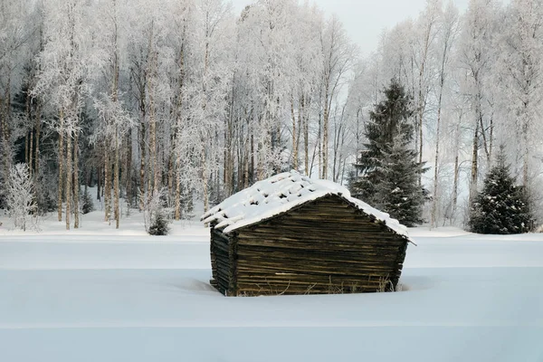 Village Cottage Invierno nevado Finlandia — Foto de Stock