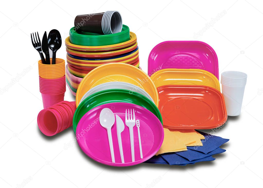 Plastic disposable tableware with plates cutlery picnic