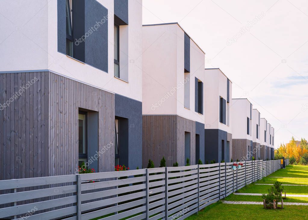 Apartment house residential buildings complex with gate