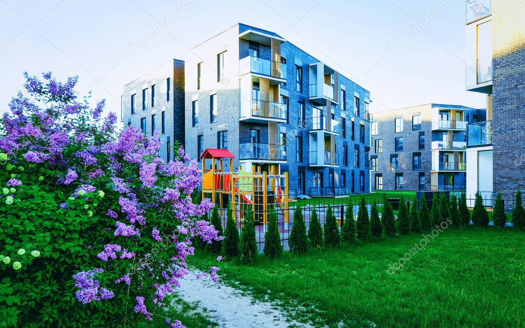 EU New residential apartment building children playground