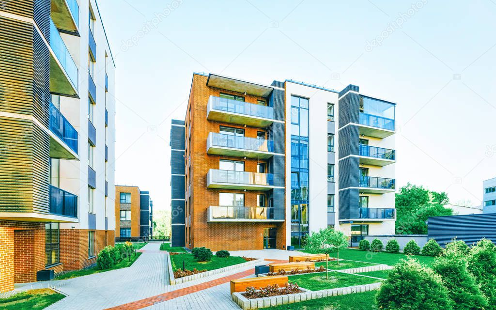 EU Modern new residential apartment house building complex outdoor facility