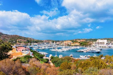 Porto Cervo'da Marina ve lüks yatlar ile manzara