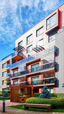 Modern karmaşık konut ve birçok tezgahları