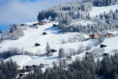 Apls Mayrhofen Zillertal Vadisi'nin manzarası ve karlı kış manzarası