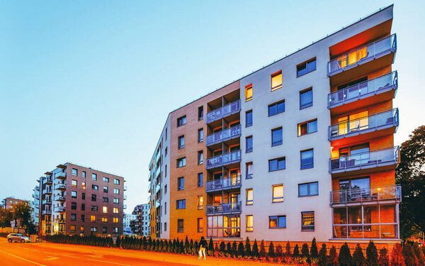 Apartment modern home house residential building real estate outdoor evening