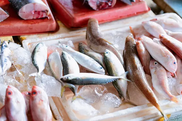 Azjatyckie surowe ryby na rynku handlu ulicznego w Hoi An — Zdjęcie stockowe