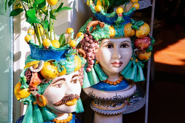 Colorful traditional ceramics vases in Positano store
