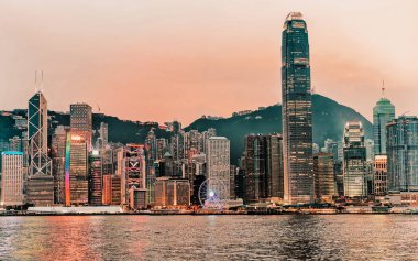 Skyline ve Victoria Limanı Hong Kong 'da.