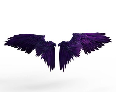 3D Işlenmiş mor tüy Wings beyaz arka planda Izole