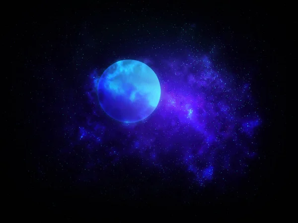 Облачно Темно Голубая Туманность Космическая Пыль Планетой Скрытой Позади — стоковое фото