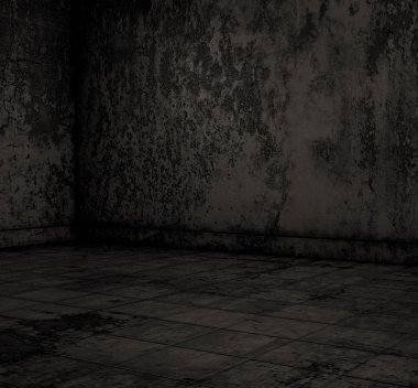 Grungy Dark Corner İç ve Yıkılmış Duvarlar ve Zemin ile Terk Edilmiş Bina