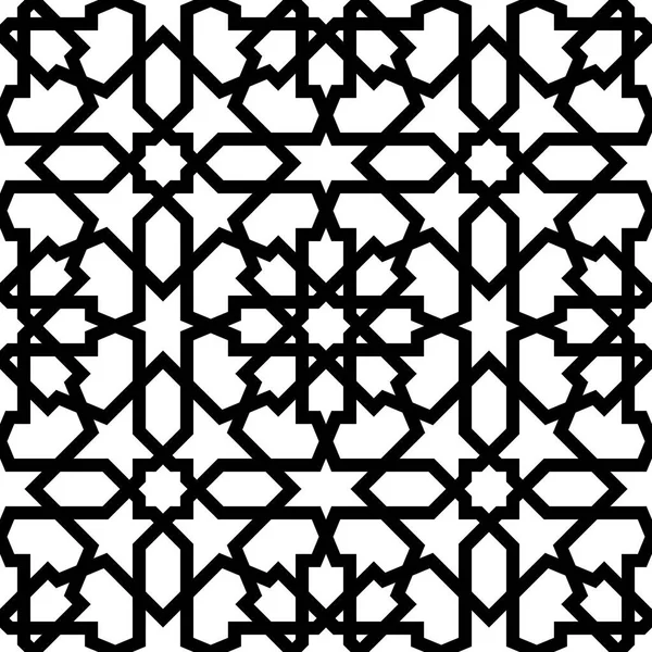 Ornamento geométrico árabe sem costura em preto e branco — Vetor de Stock