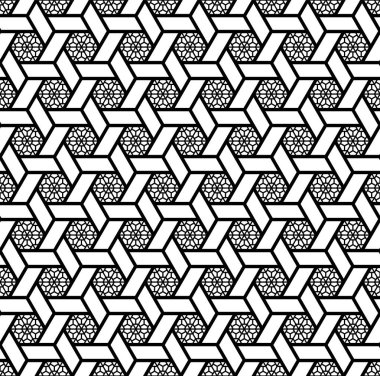 Seamless modeli Japon geometrik süsleme dayalı. Siyah ve beyaz.