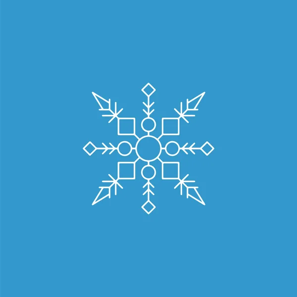 Icono del copo de nieve. Signo de copo de nieve de silueta blanca, aislado sobre fondo azul . — Vector de stock