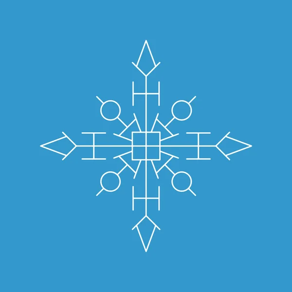 Icono del copo de nieve. Signo de copo de nieve de silueta blanca, aislado sobre fondo azul . — Archivo Imágenes Vectoriales