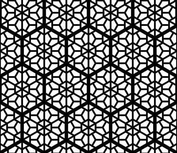 Nahtlose geometrische Ornamente auf Kumiko-Basis in schwarz und weiß — Stockvektor