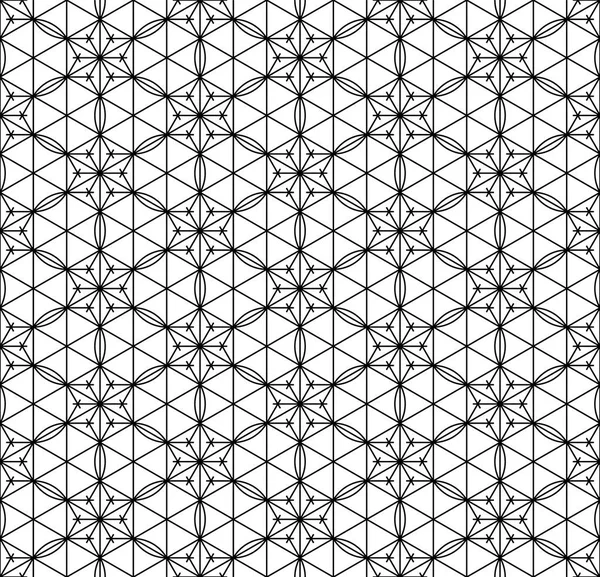 日本の幾何学的な飾りに基づくシームレスなパターン。黒と白. — ストックベクタ