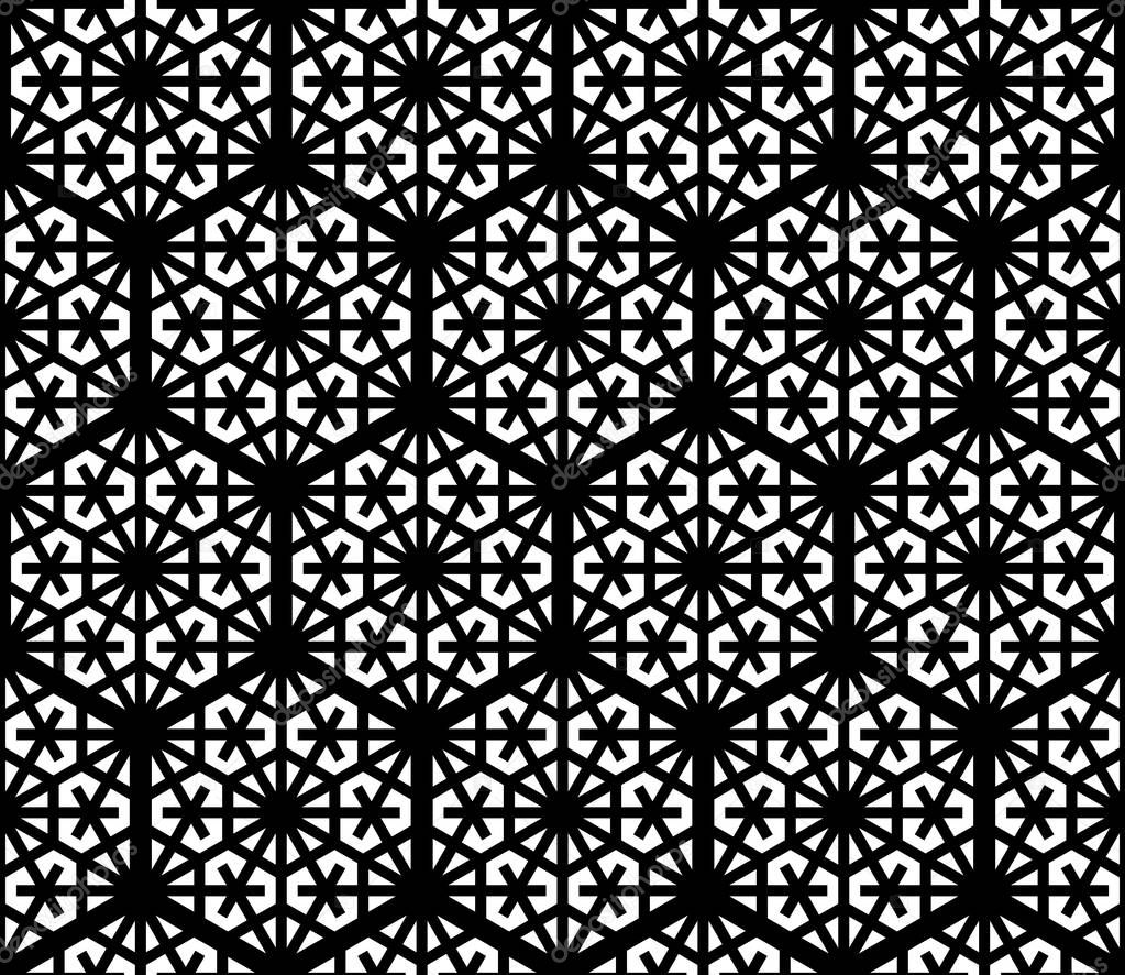 Seamles geometric ornament based kumiko in black and white