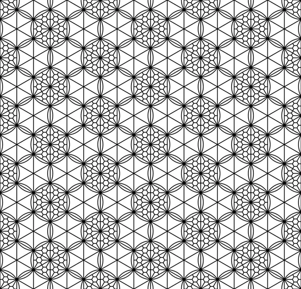 日本の幾何学的な飾りに基づくシームレスなパターン。黒と白. — ストックベクタ