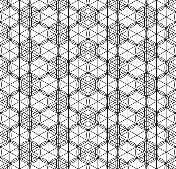 日本の幾何学的な飾りに基づくシームレスなパターン。黒と白. — ストックベクタ