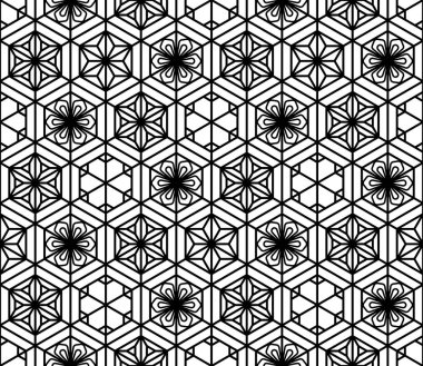 Seamless modeli Japon geometrik süsleme dayalı. Siyah ve beyaz.